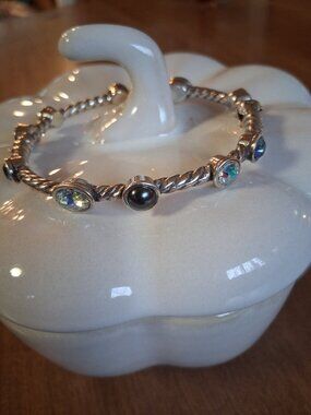 Brighton Monte Carlo Blue Hinged Bracelet – Retired, Swarovski Crystals, Silver